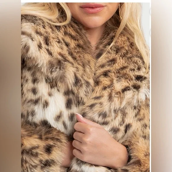 NWT S Jessica Simpson Leopard Print Faux Fur Jacket - Picture 5 of 7